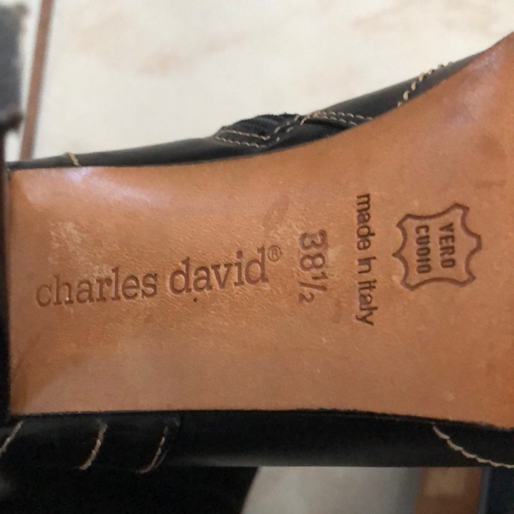 Charles David Black Leather High-Heel Knee Boots - Picture 2 of 8